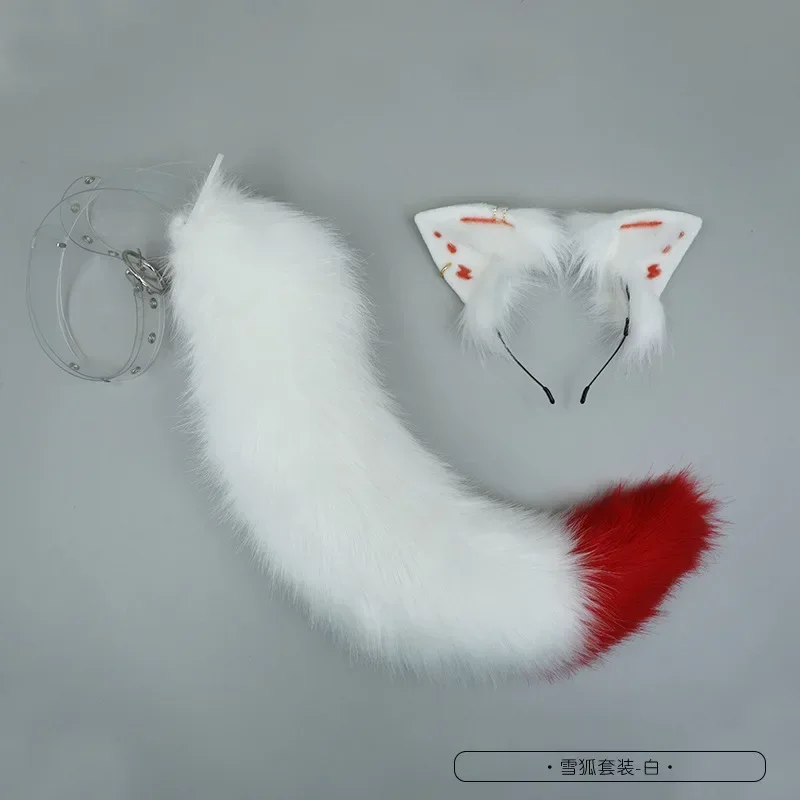 New Plush White Fox Anime Beast Ear and Tail Wolf Ear Cat Ear Headdress Headband Hand Made COSPLAY LOL Fox Ears Hair Accessories