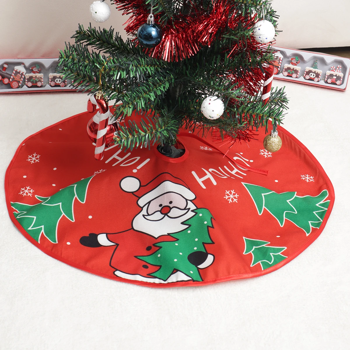 1pc-Merry Christmas Tree Skirt Snowman Xma Tree Red Cotton Xmas Tree Skirt Ornaments Diy Happy Christmas Party Decorations Suppl