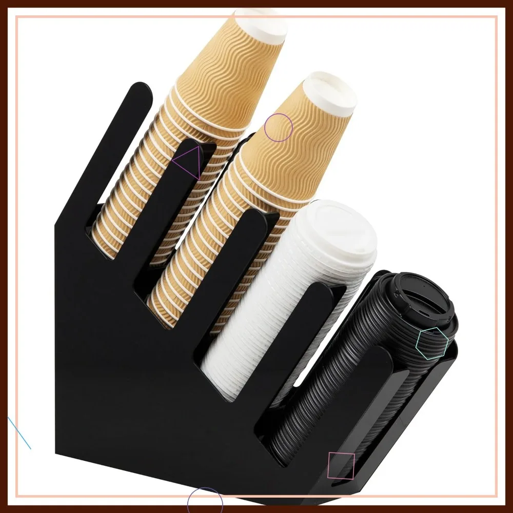 

4-Tier Coffee Cup and Lid Dispenser Organizer, Black, 4"L x 18"W x 16"H for Kitchen Breakroom