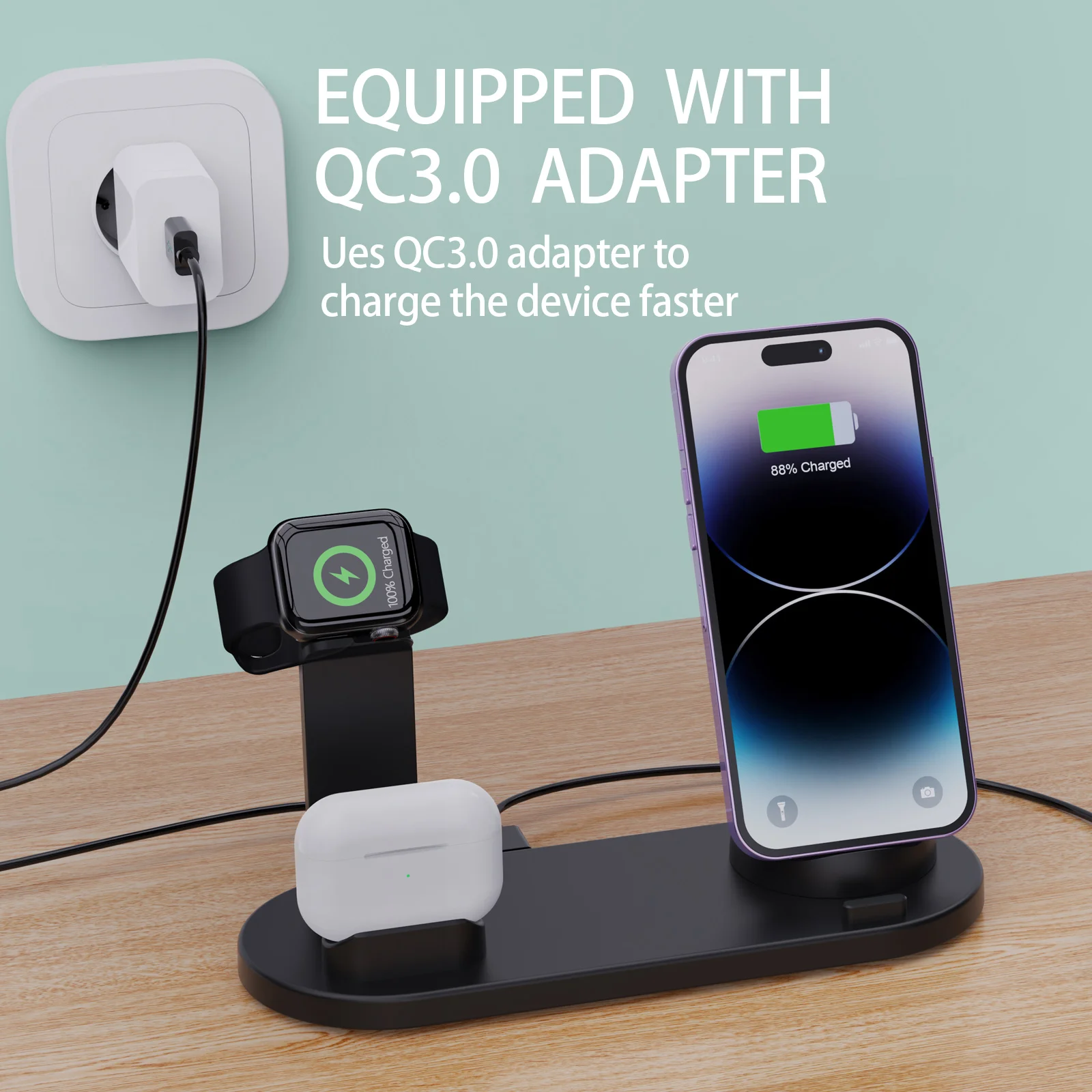 Support de chargeur S6 pour Apple Watch, AirPods, iPhone 15 14 13 12 11 XS Poly X Samsung S24, station de base de charge, 40W, 5 en 1