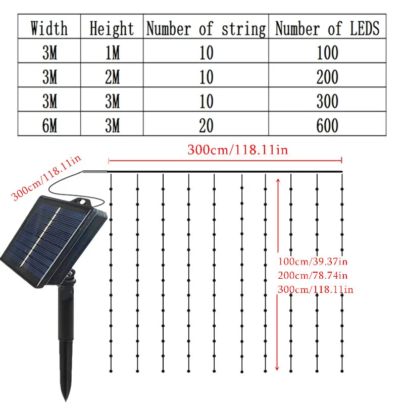 سلسلة أضواء خرافية LED تعمل بالطاقة الشمسية في الهواء الطلق ، ديكور الحديقة ، أضواء الستارة ، عيد الميلاد ، الزفاف ، إكليل ، جناح ، ديكور الفناء ، 3 م ، 6 م