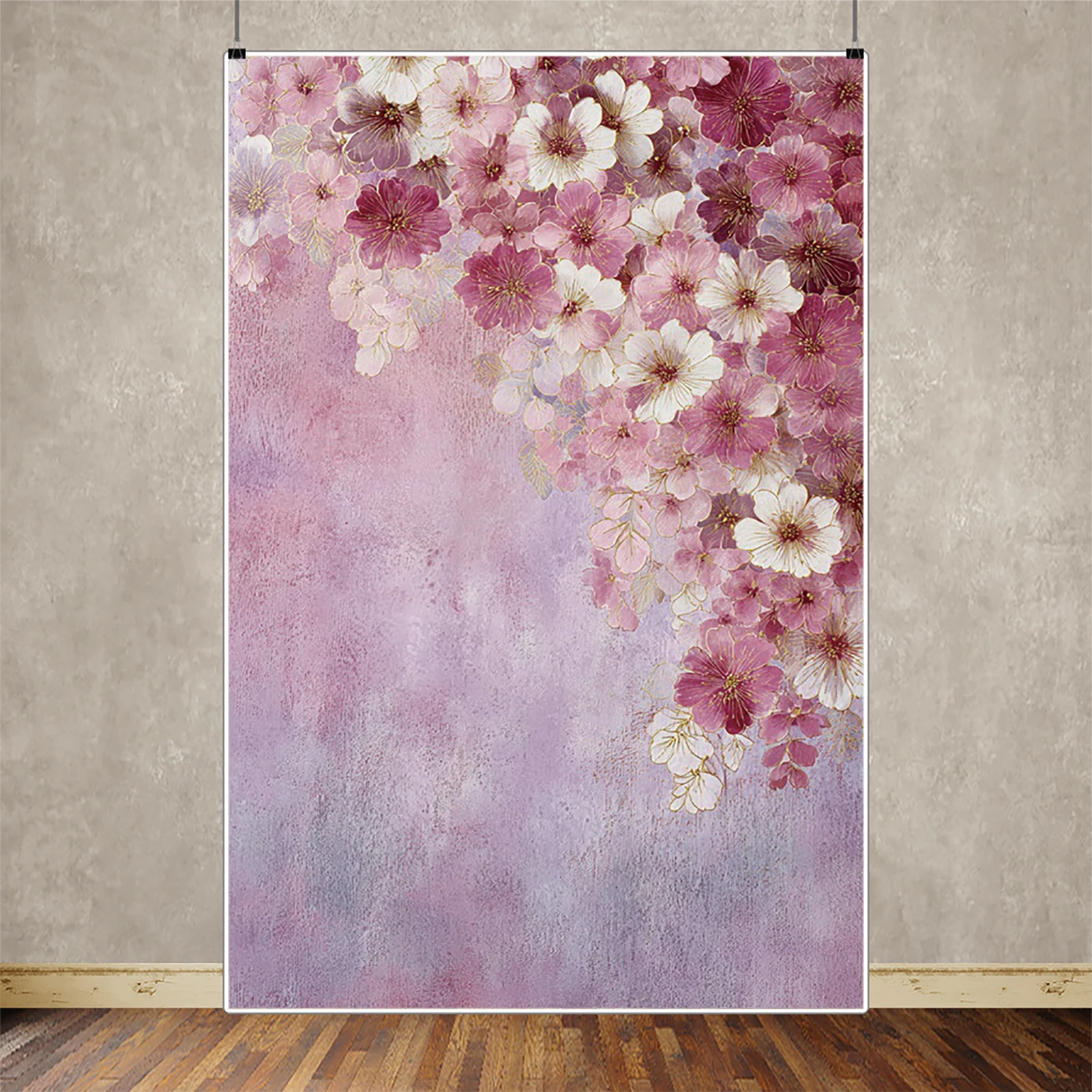 

MOON.QG Pink Textured Gradient Small Flowers Backdrop Baby Shower Photography Background Birthday Studio Photozone Photo Booth