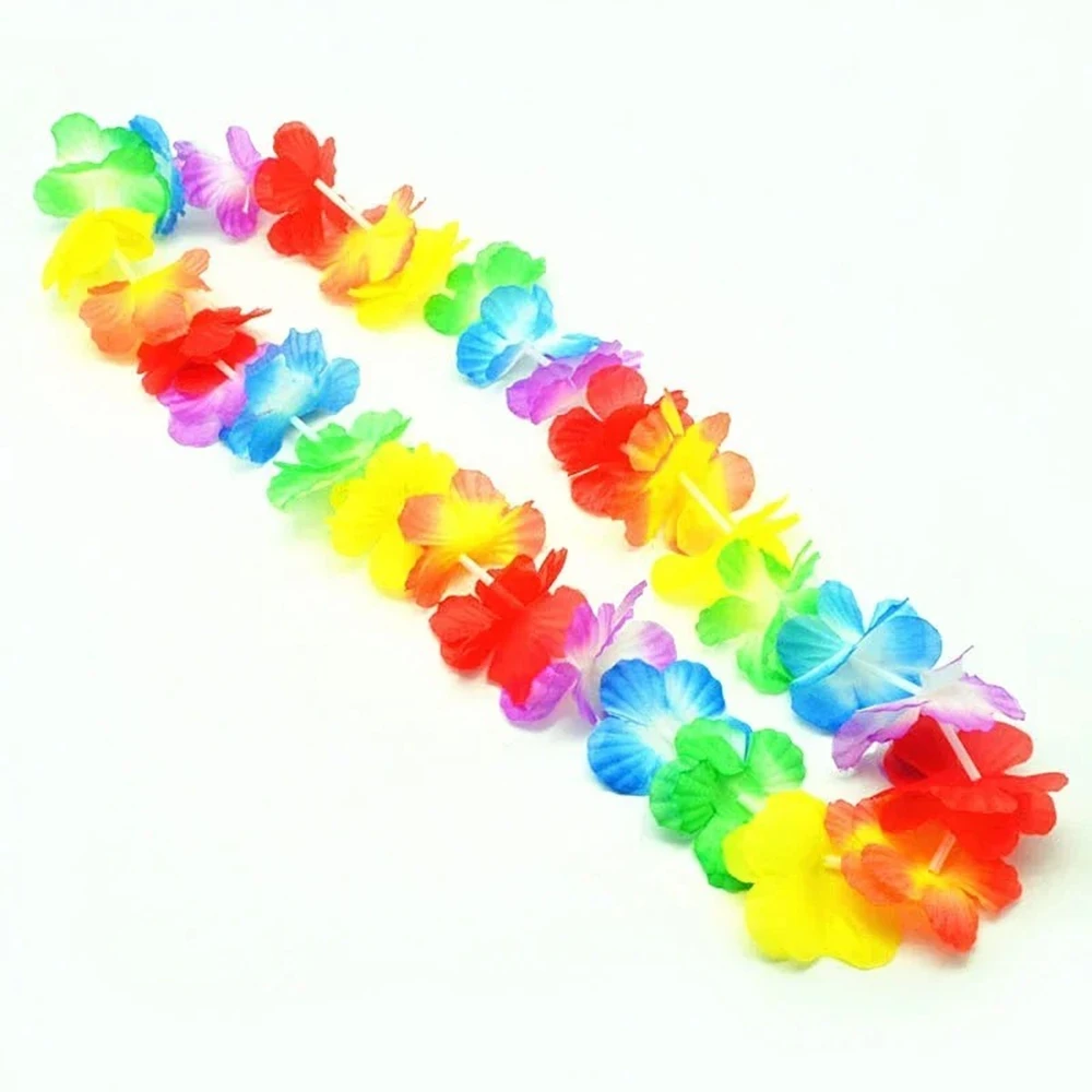 10 Stück hawaiianische Blumenketten, mehrfarbige tropische Blumenketten, Polyester-Blumengirlanden für Luau-Party, Strandtanzparty-Dekoration – Detail 3