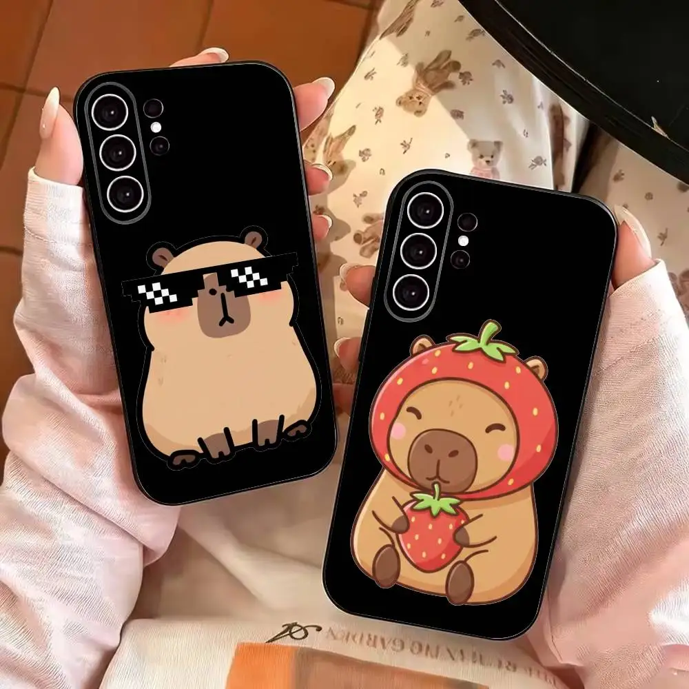 Cute Fluffy C-Capybara Phone Case For Samsung S25,S24,S21,S22,S23,S30,Ultra,S20,Plus,Fe,Lite,Note,10,Black Cover