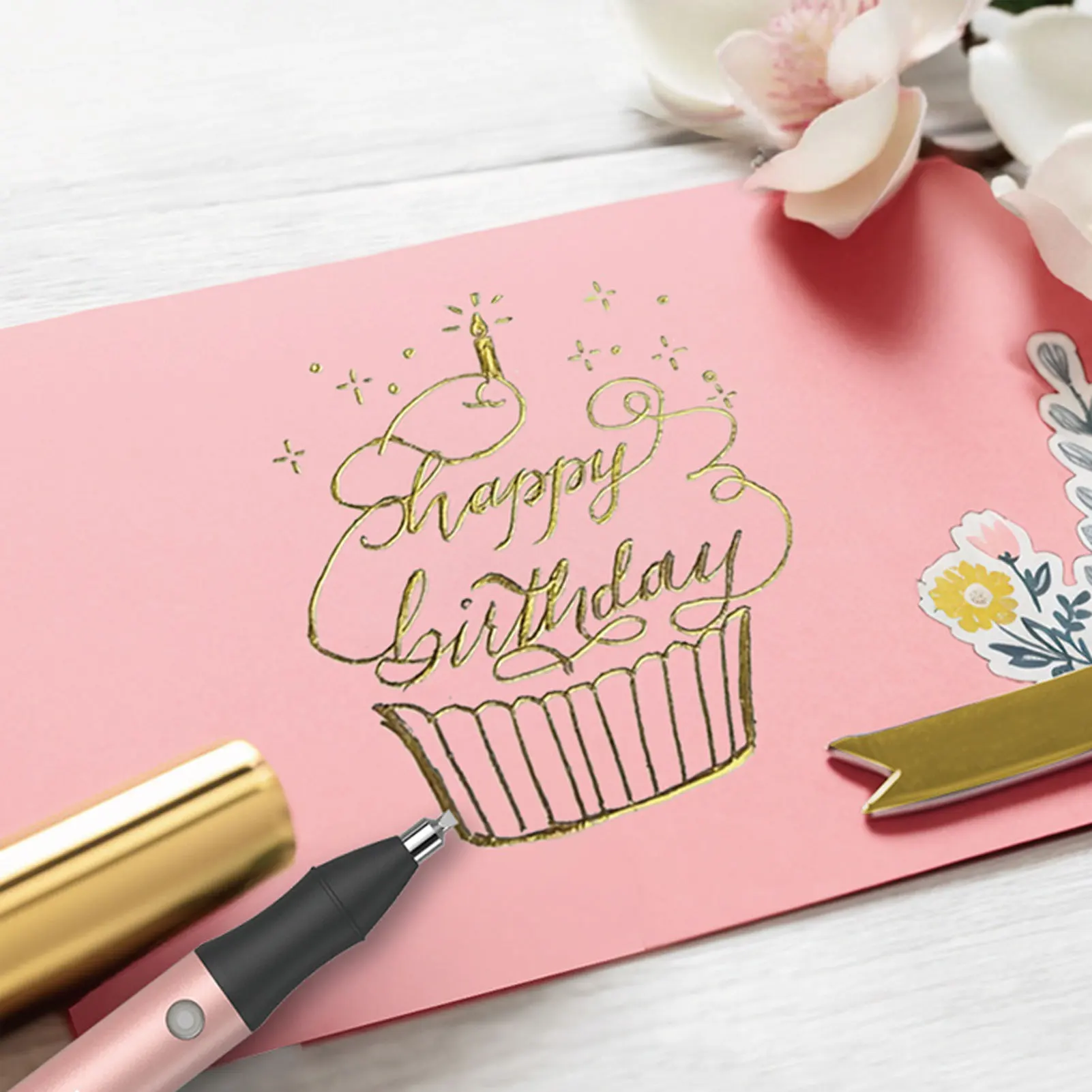 Hot Foiling Pen USB Rechargeable Foil Pen Set Quick Response 2 Heat Activated Foil Rolls Aluminum Alloy Handle for Card Making