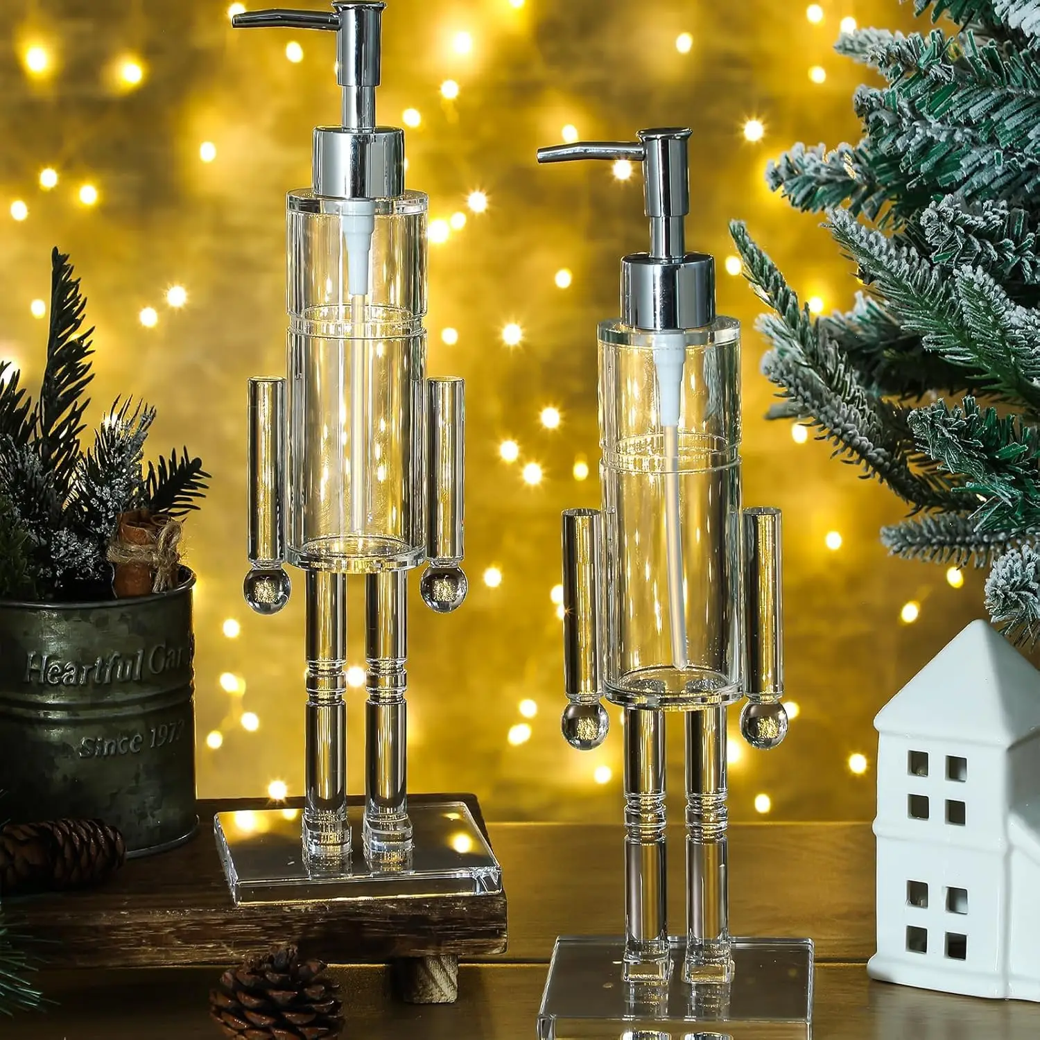 

11.8" Acrylic Clear Nutcracker Soap Dispenser Xmas Decorative Hand Pump Refillable Christmas Lotion Container for Xmas Bathroom
