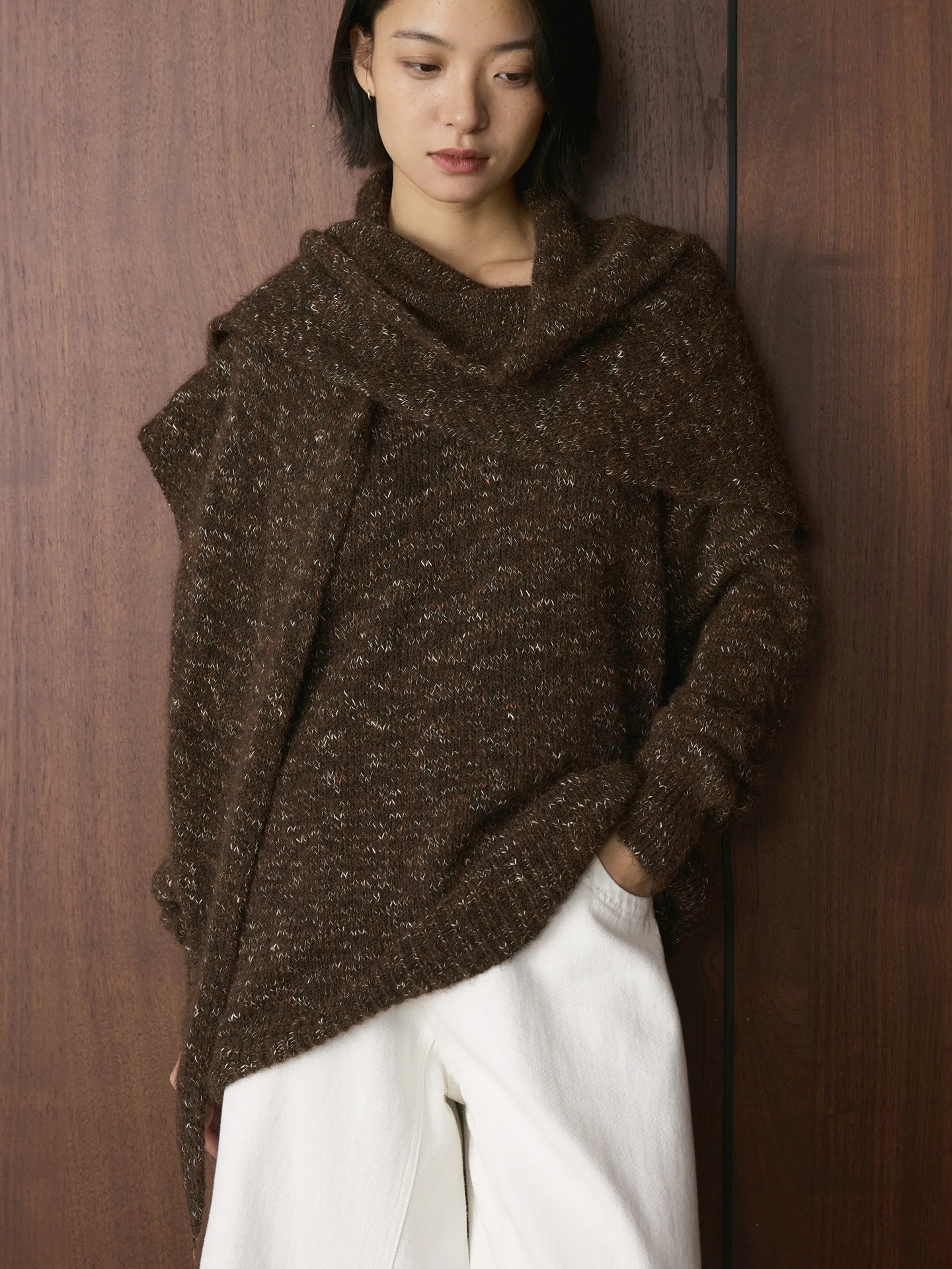 

Winter new Korean style fashionable mixed color plush knitted shawl style wool sweater loose warm top for women