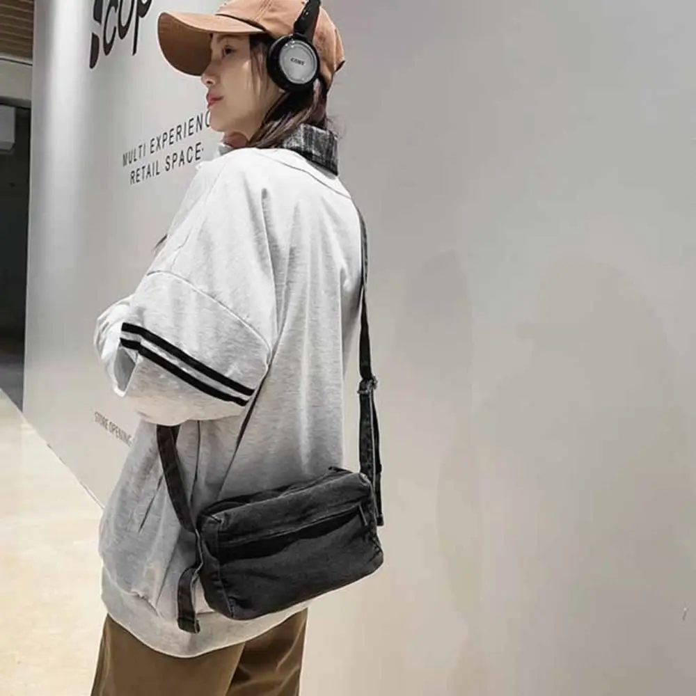 

Casual Y2K Denim Canvas Bag Large Capacity Shopping Bag Vintage Handbag Solid Color Street Style Solid Crossbody Bag Streetwear