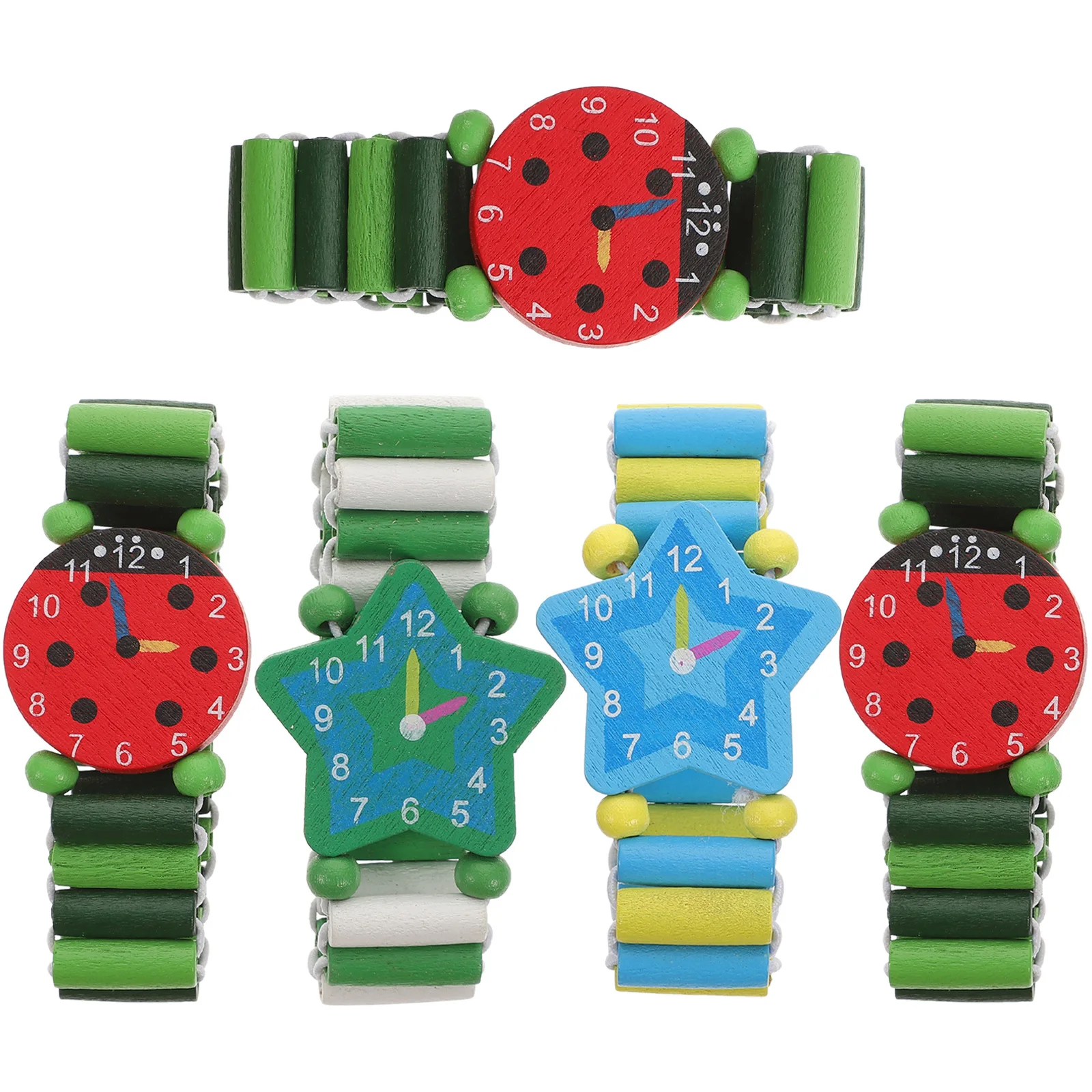 5 قطعة أساور ملونة للأطفال ساعة خشبية للأطفال وقت التعلم المبكر المعرفي الوالدين والطفل اللعب التفاعلي معصمه #4