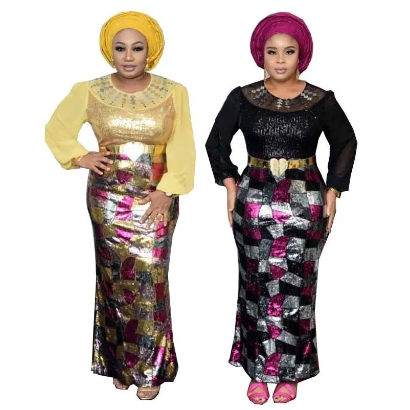 

Африканское модное платье с рукавами-фонариками и пайетками для женщин, элегантное вечернее платье для вечеринок, туника для женщин, облегающее длинное платье.