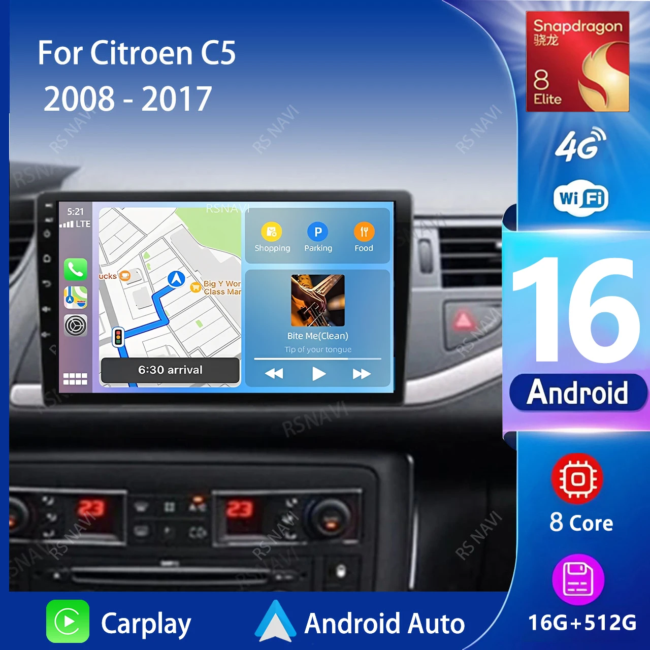 

Android 16 Carplay Auto Car Radio Multimedia Player For Citroen C5 2008 2009 2010-2017 Autoradio Stereo DSP GPS 2din Head Unit