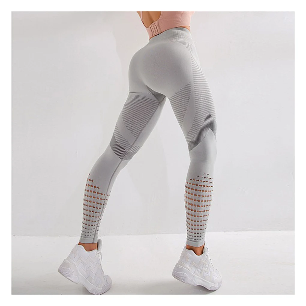 

Woman Fitness Leggings Yoga Pants Solid Color Running Legging Gray XL