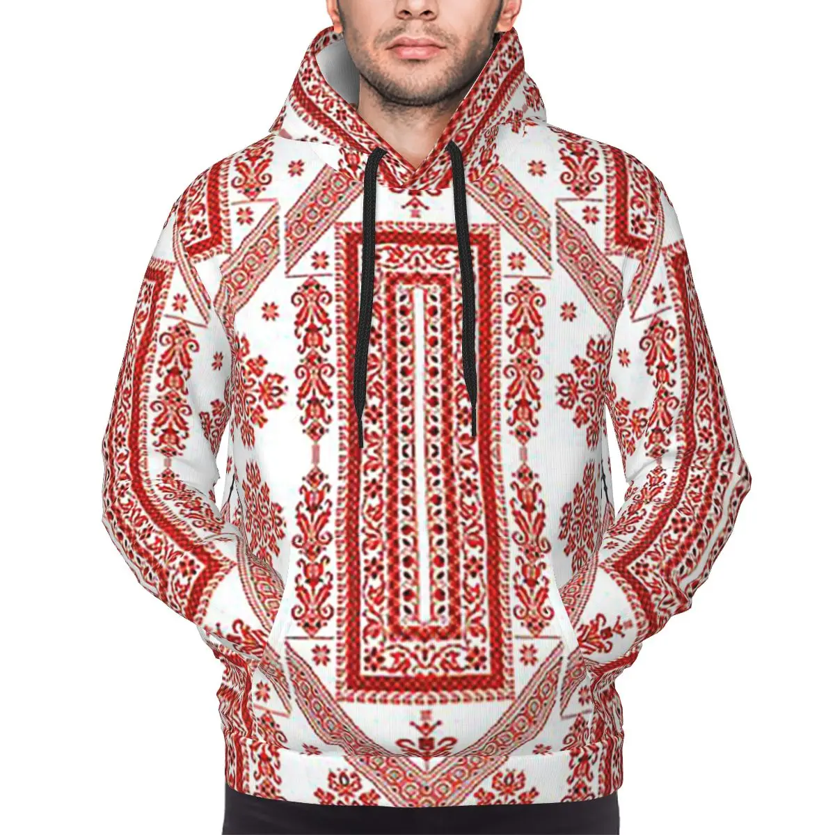 الأحمر والأبيض صناديق التطريز الفلسطيني هوديس Harajuku البلوز الخريف الشتاء الرجال النساء بلوزات طويلة الأكمام بلايز