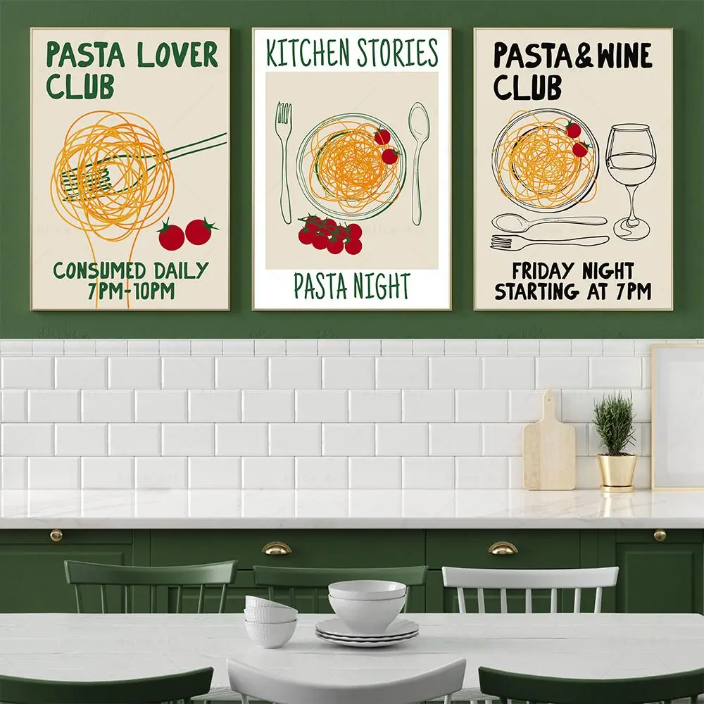 Line Drawn Wine Coffee Pot Pasta Food Print Drink Poster Wall Art Canvas Painting Dining Room Pictures Aesthetic Kitchen Decor