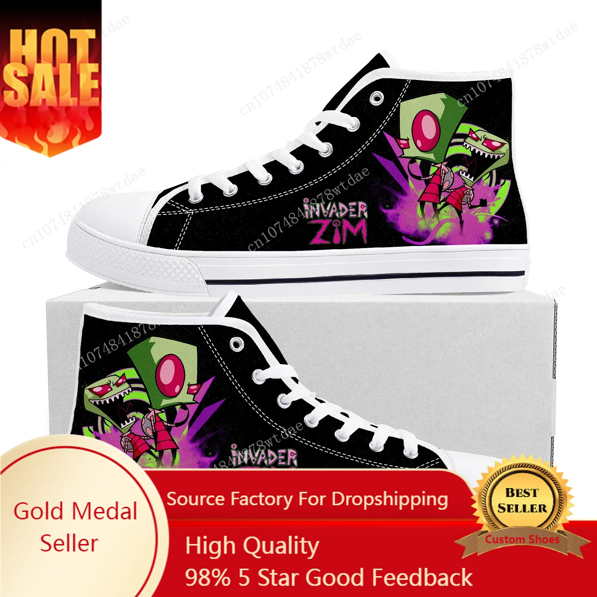 

Z-Zim High Top Sneakers Mens Womens Teenager I-Invader High Quality Canvas Sneaker Anime Cartoon Manga Couple Customized Shoes