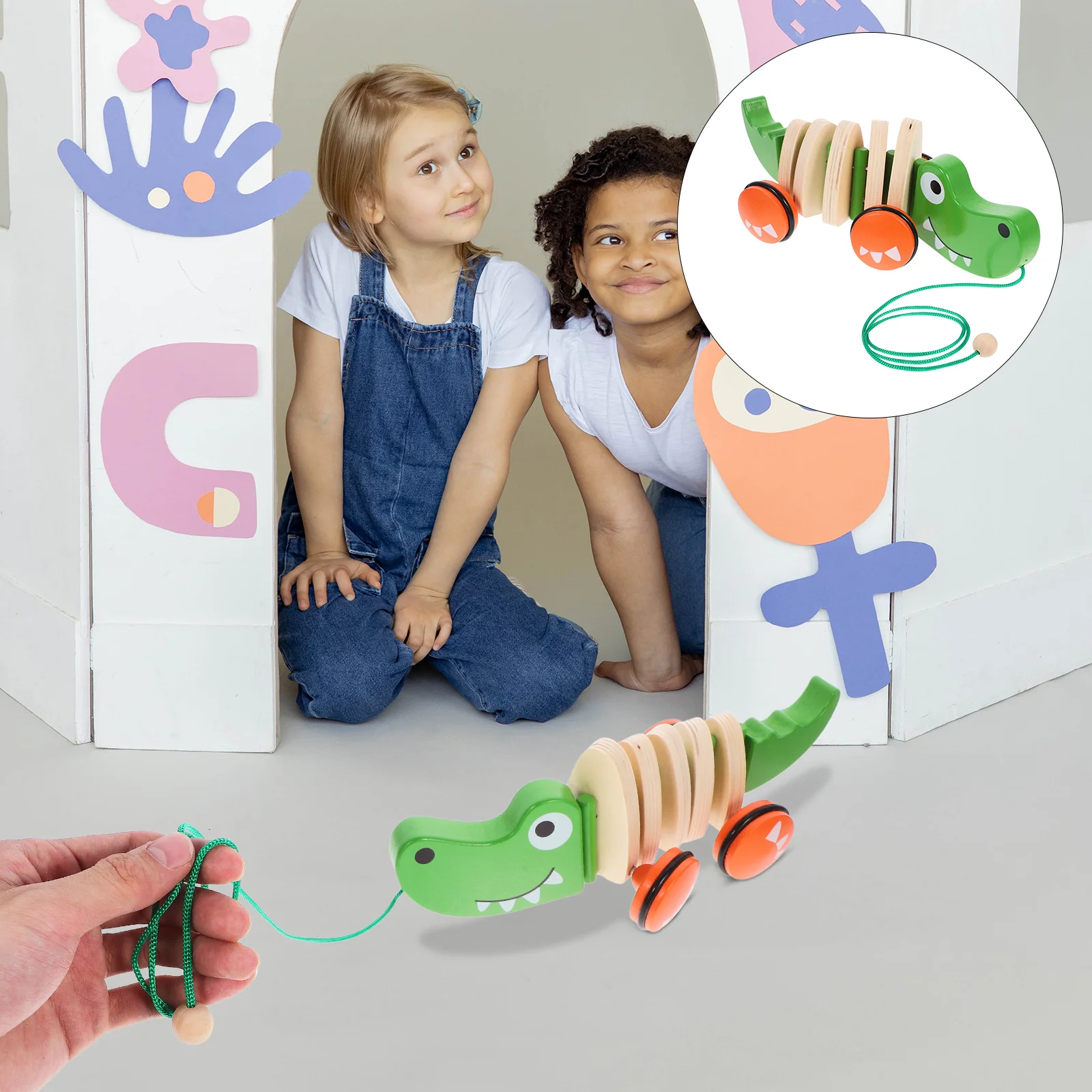 Kid Wooden Pull Along Car Educational Baby Walker Drag Creative Animal Cart Kids Wooden Pull Toy Drag Car Toy