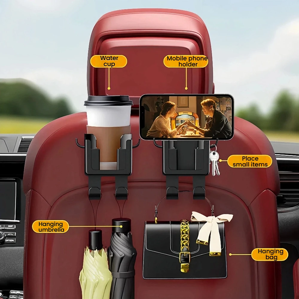 

Универсальный органайзер-крючок для подголовника автомобиля с подстаканником и креплением для телефона — прочное подвесное хранилище для бутылок с водой, планшетов