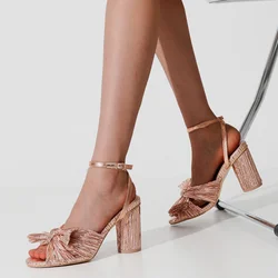 Sandalias De Mujer Women Sandals Brand Luxury Designer Summer Open-toe Ribbon Bow High Heels Party Banquet Wedding Sandals