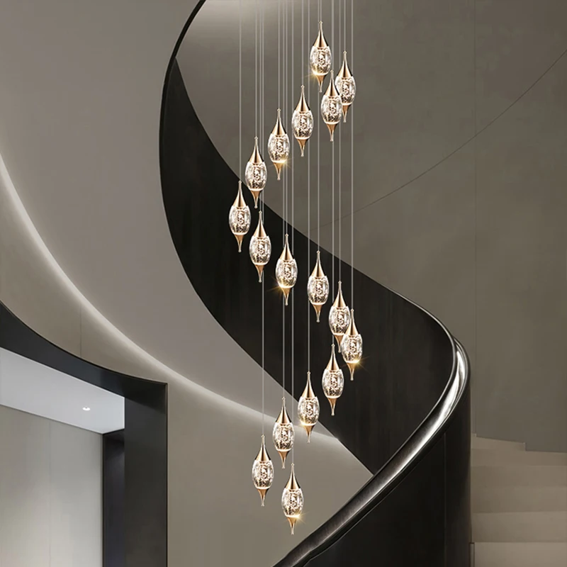 Modern Crystal stair chandelier lights indoor lighting Ceiling lamp hanging light led Chandeliers