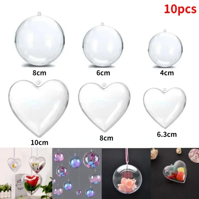 10 Stück transparente, offene Kunststoff-Weihnachtsschmuckkugeln, klare Flitter für Weihnachtsfeier, Kinder, Geschenk, Geschenkbox, Dekorationen