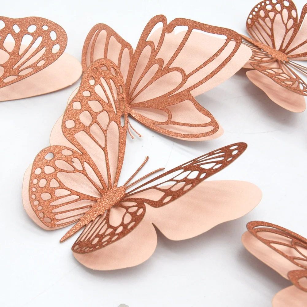 3D Double Layer Glitter Butterfly Wall Stickers for Living Room Bedroom Home Decor Ethnic Pearl Paper DIY Set 20 pcs