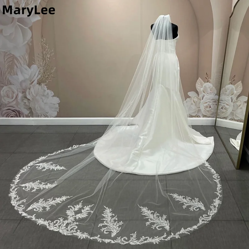 Customized Long Lace Wedding Veil with Comb 1 Tier Cathedral Church Bridal Veils with Comb Bride Veil Headpiece Accessories