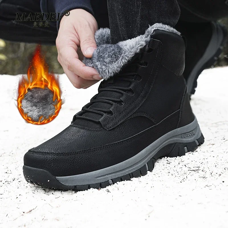 MAEDEF Super Warm Winter Boots Outdoor Hiking Men Boots Snow Antiskid Waterproof Boots Men's Shoes Winter High Top Cotton Shoes