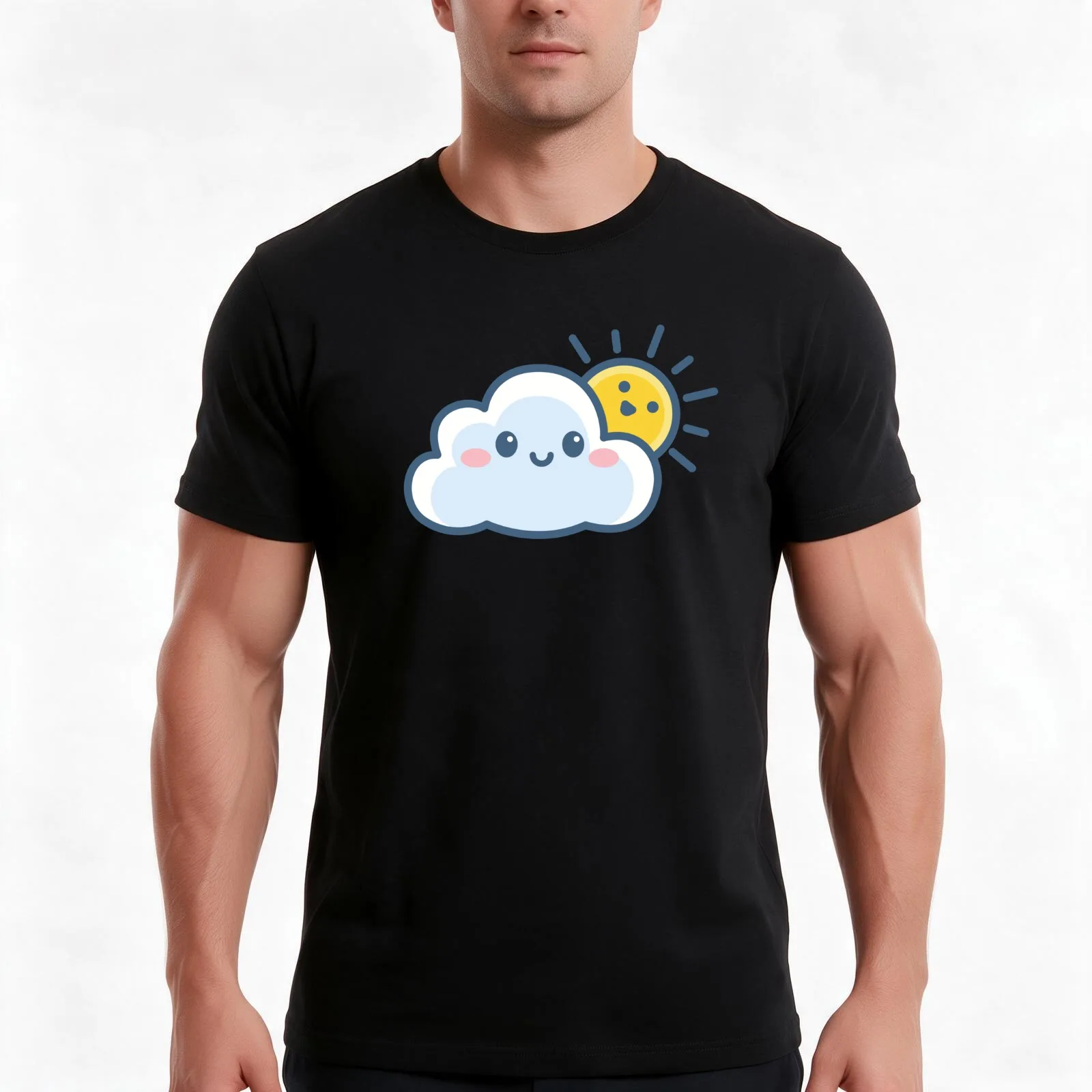 Sunny cloud T-Shirt, Summer Casual Cotton Tee, Oversized Streetwear Tops, Vintage Graphic Print, Loose Fit Short Sleeve
