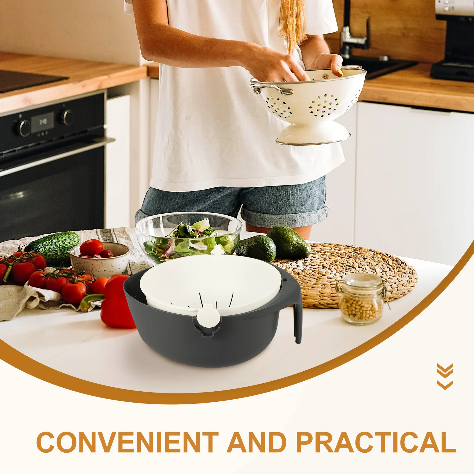 

PP Material Kitchen Storage Basket White Grey Safe Healthy Fruits Vegetables Container Multi-Functional Round