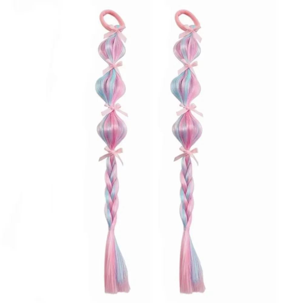 

2PCS Colorful Children's Wig Braids Handmade Twist Design Wig Ponytail Bubble Braids Synthetic Hair Twist Bubble Braids