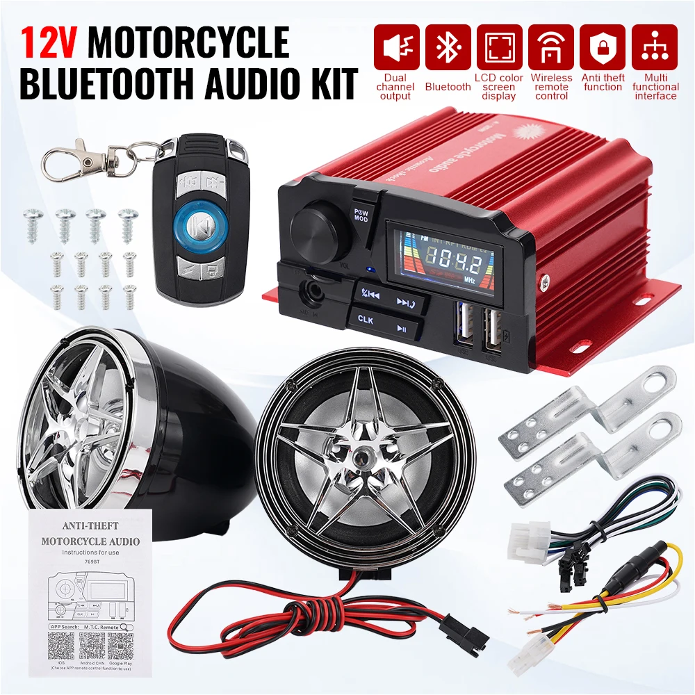12v-4-channel-motorcycle-bluetooth-audio-kit-100w-supports-tf-usb-mp3-anti-theft-high-power-motorcycle-audio-system