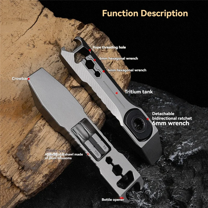 

SOFT-Multifunctional Crowbar Titanium Alloy Pry Bar Adjustable Wrench Bottle Opener Outdoor Portable Screwdriver