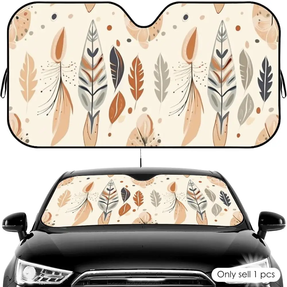Boho Pattern with Feathers Sun Visor Car Windshield Sun Shade UV Protection Heat Insulation Cover Universal  Sun Protector