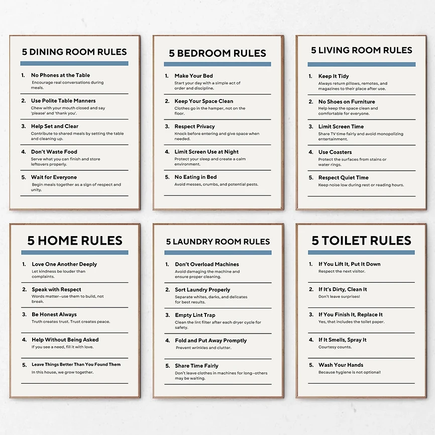 Modern Household Rules Posters Classic Toilet Rule Living Room Prints Canvas Painting Wall Art Pictures Home Living Room Decor