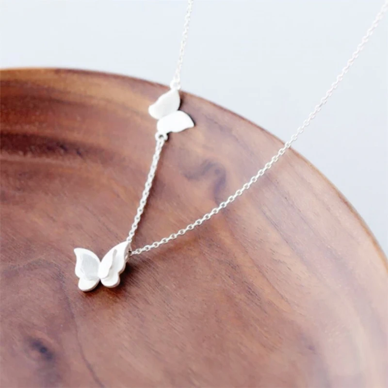 

Подошва с эффектом памяти, милая двойная бабочка, короткая цепочка на ключицы, женское ожерелье из стерлингового серебра 925 пробы NE124