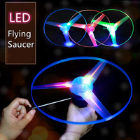 Luminous Pull Line Flying Saucer Toy - LED Light-Up Disk Helicopter Launcher for Outdoor Fun - Rotating Flying Toy for Kids Gift