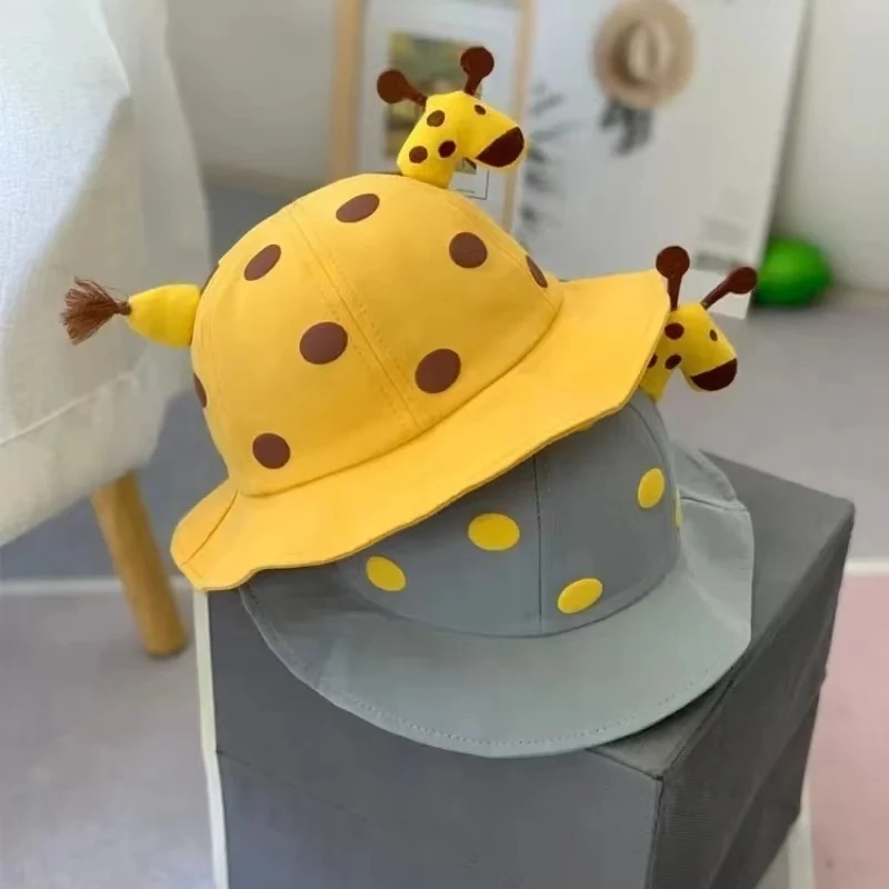 New Cute Giraffe Baby Fisherman Cap Cartoon Embroidery Dome Kids Girl Boy Bucket Hat Spring Summer Sun Infant Hat