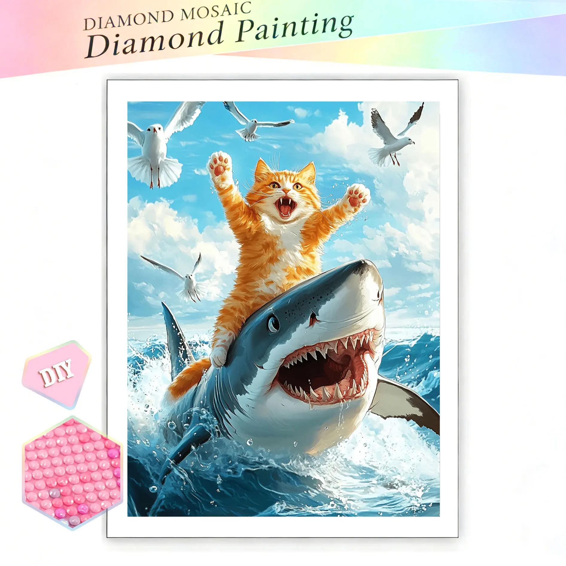 EverShine Diamond Painting Orange Cat White Shark Diamond Embroidery Animal Complete Kit Rhinestone Pictures