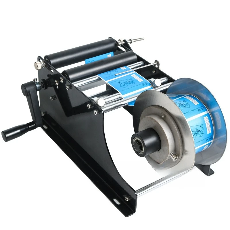 Small hand-crank round bottle labeling machine, self-adhesive transparent label manual labeling, easy label application