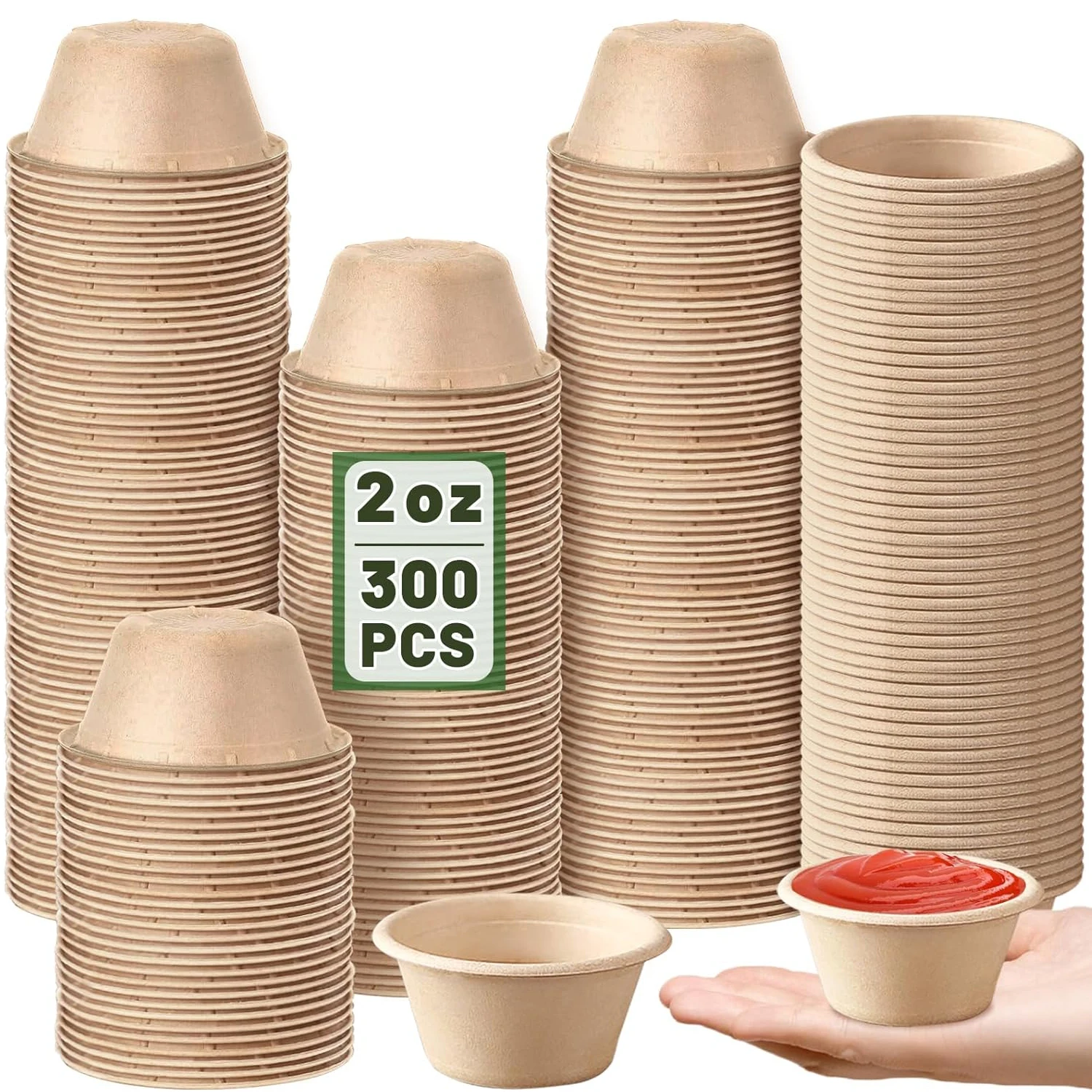 300Pcs 2 Oz Disposable Paper Condiment Cups Compostable Tasting Cups, Sample Portion Cups for Jello Shot, Condiment, Sauce