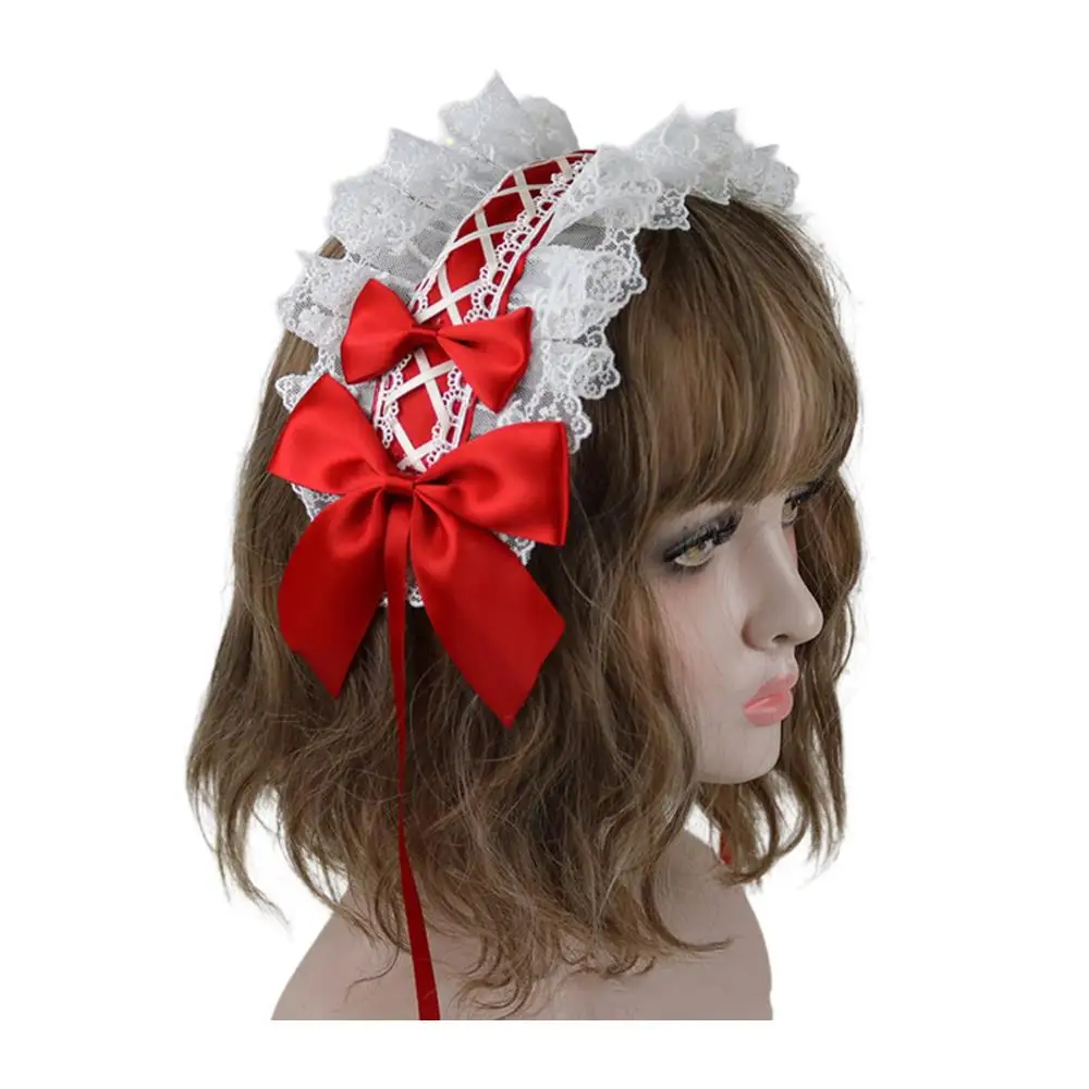 Sweet Bow Headband Lolita Lace Hair Hoop Lovely Ruffled Lace Headpiece Anime Cosplay Head Band DIY Handmade Hair Accessories