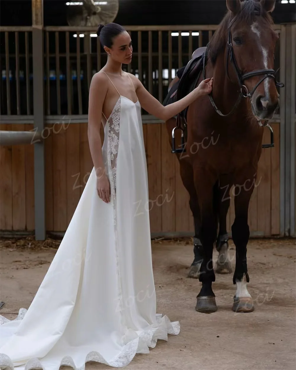 zoci Sexy Beach Boho Wedding Dresses Customized Spaghetti Straps Lace Appliques Bridal Gowns A Line Corset Bride Dress