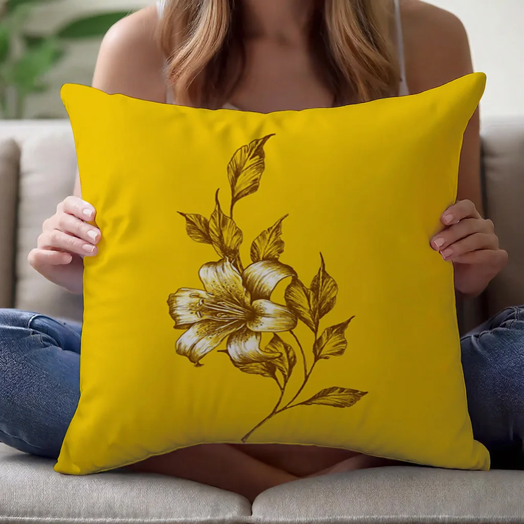 Elegant Yellow Floral Botanical Print Throw Cushion Pillow Cover Boho Chic Home Decor Accent Pad Cover