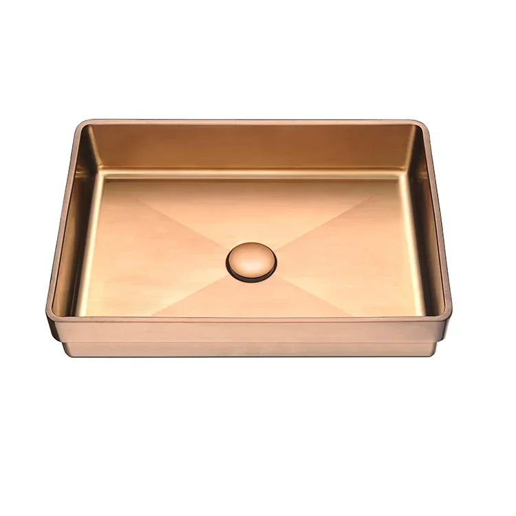 Luxury bathroom sink PVD coating rose gold sit-on mount handmade wash basin 304 Stainless steel Vessel sink