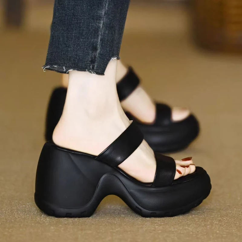 

women platform slippers summer high heels shoes chunky sandals 2026 fashion new beach shoes trend walking casual slides mujer