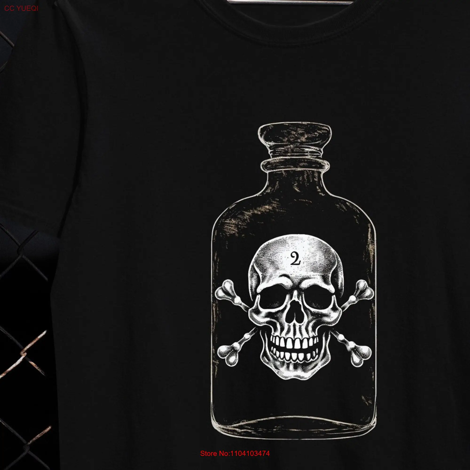 Death Potion Print T Shirt Y2K Grunge Skull Thsirt Clothing Weirdcore Trad Goth Top long or short sleeves