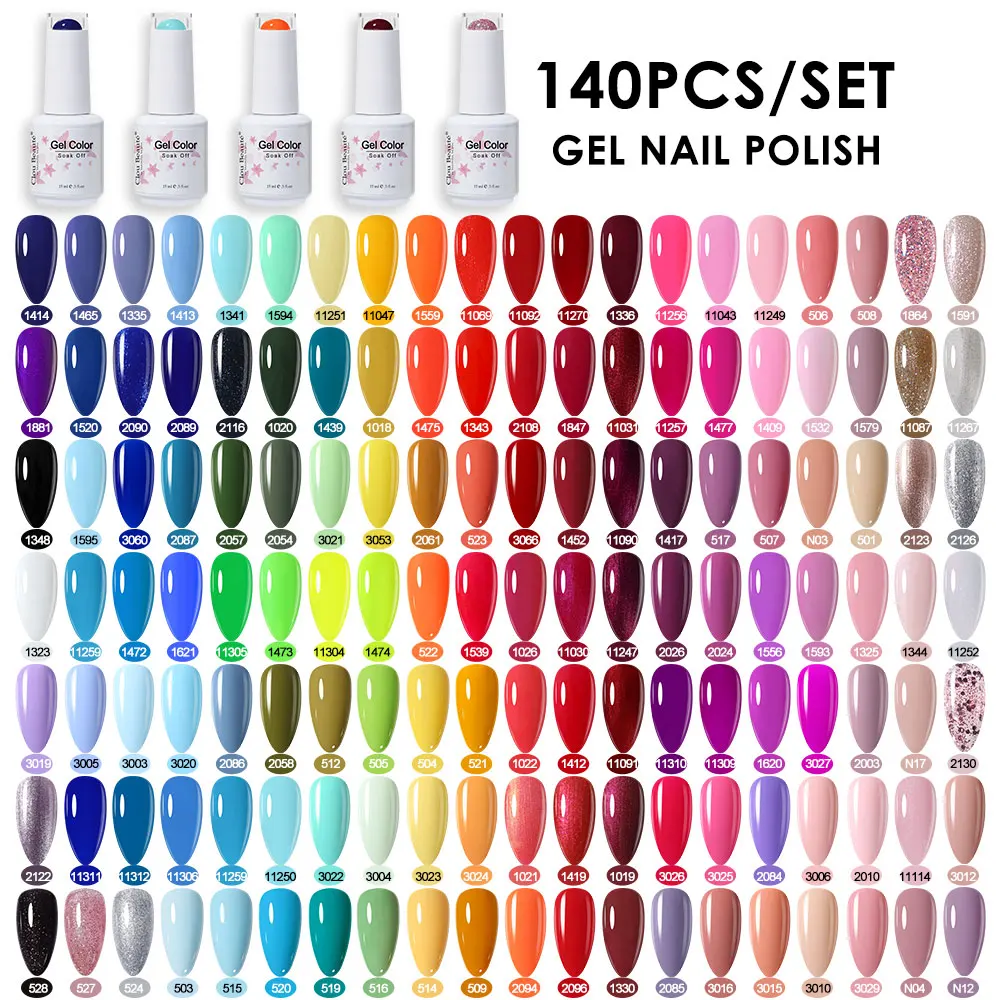 Clou Beaute 140pcs Wholesale Gel Nail Polish Glitter Nude Fluorescence Soak Off LED UV Semi Permanent Full Coverage Varnishes