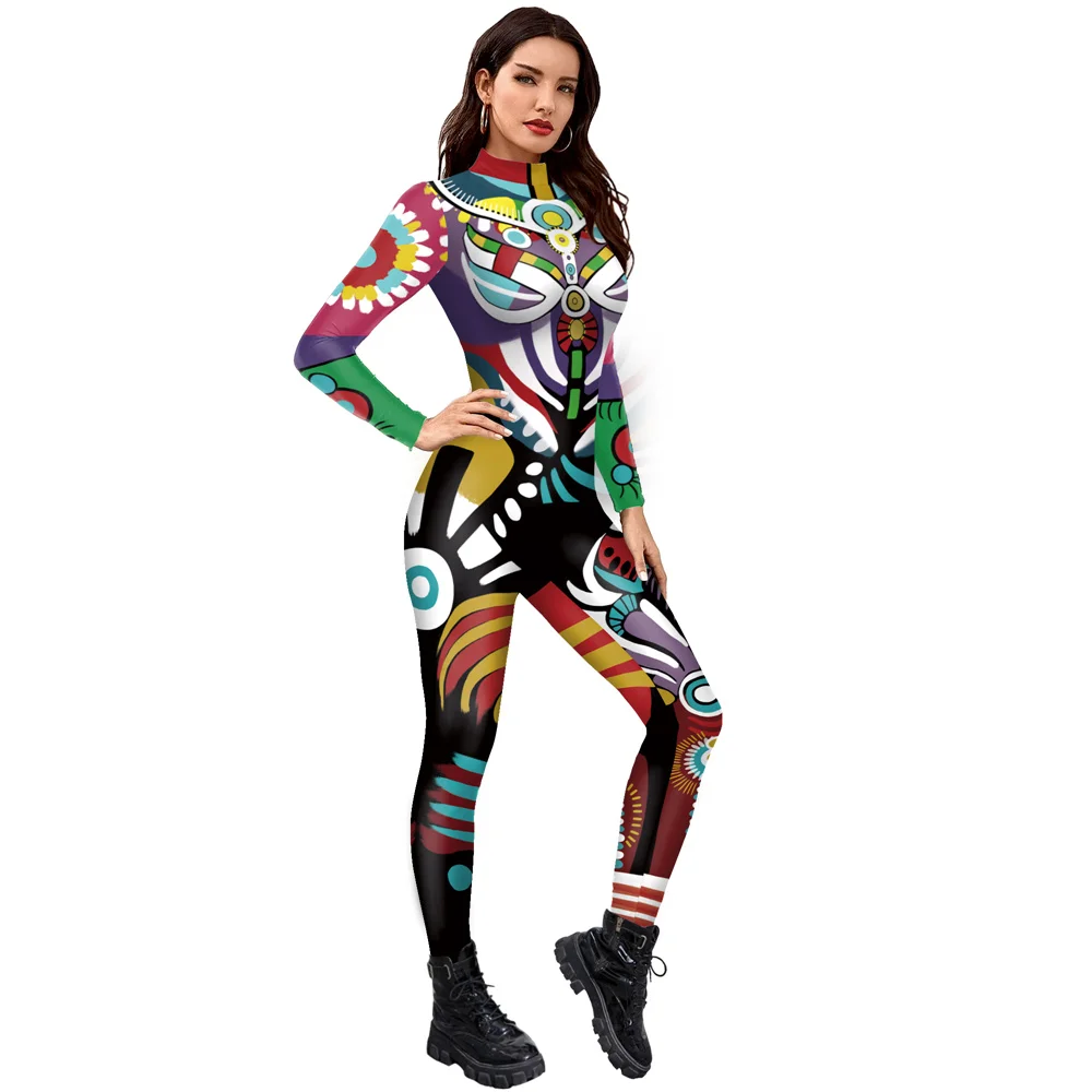 FCCEXIO Japanese Anime Print Cosplay Costume Geometry Pattern Women Jumpsuit Bodysuit Adult Carnival Party Clothing monos mujer