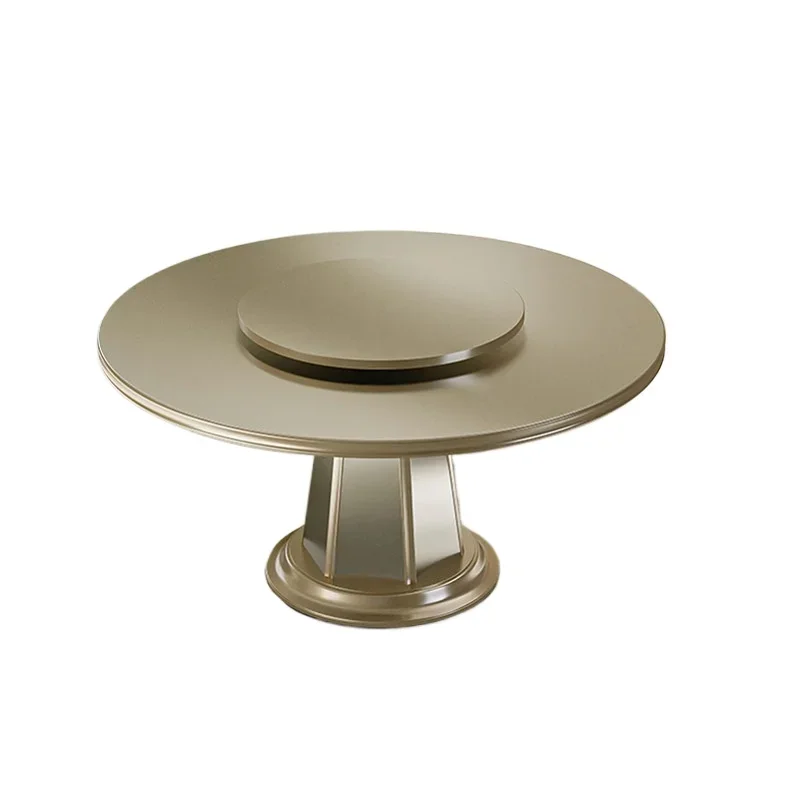 

North American light luxury light French round dining table with turntable household American solid wood simple
