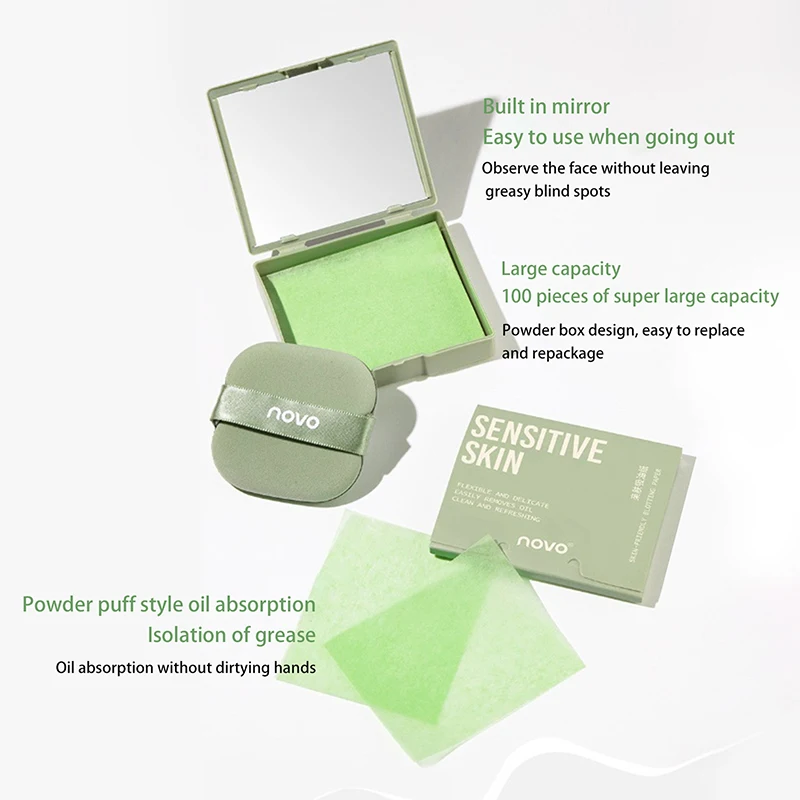 100 hojas de hojas absorbentes de aceite Facial, papeles secante de aceite Facial con espejo, soplo de maquillaje, kits de herramientas portátiles refrescantes para Control de aceite